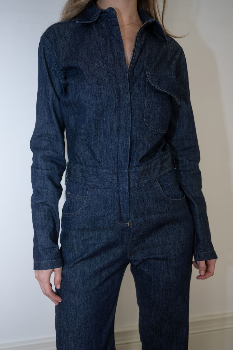 Long Sleeve Denim Wide Leg Jumpsuit