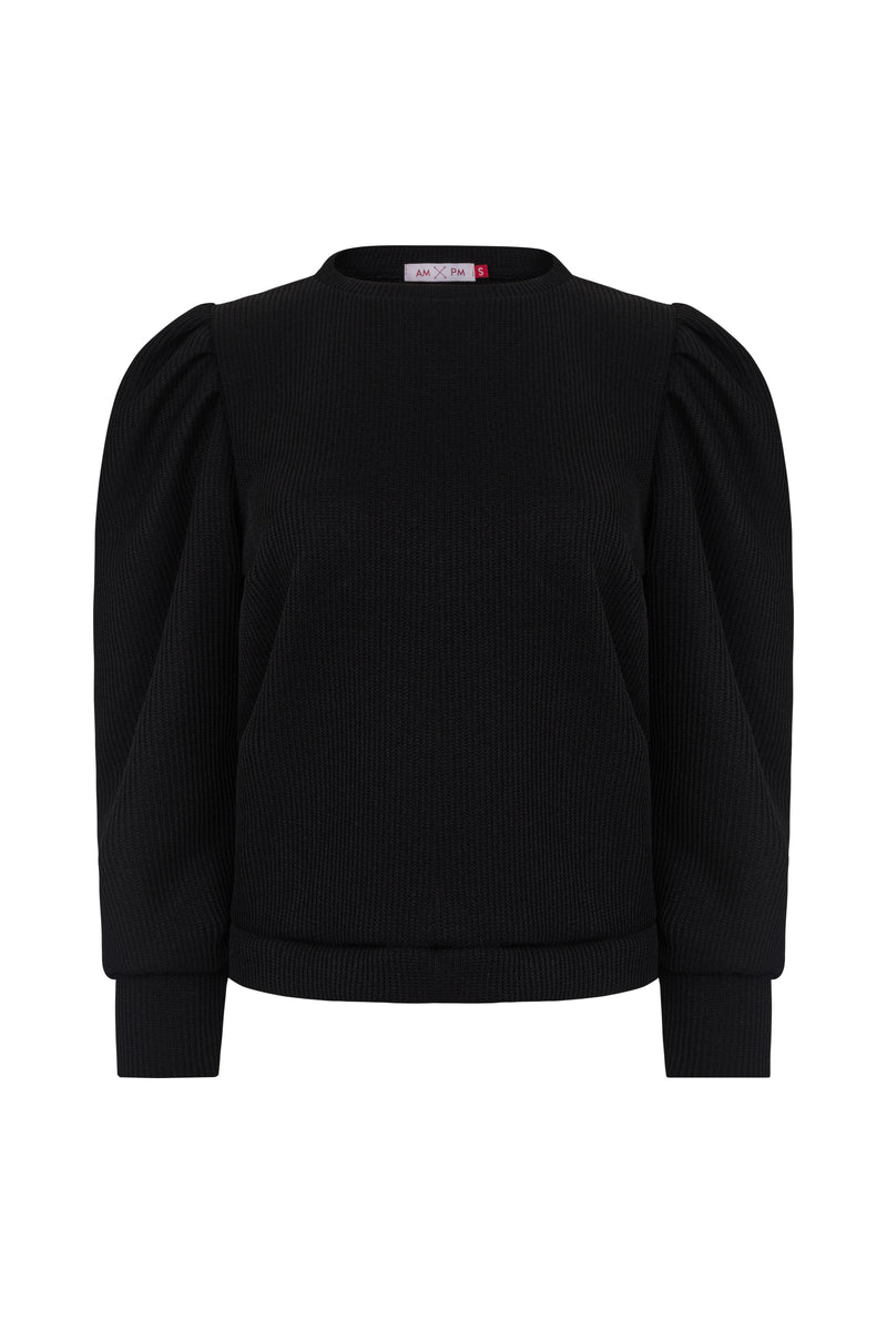 Ribbed Puff Sweater Black