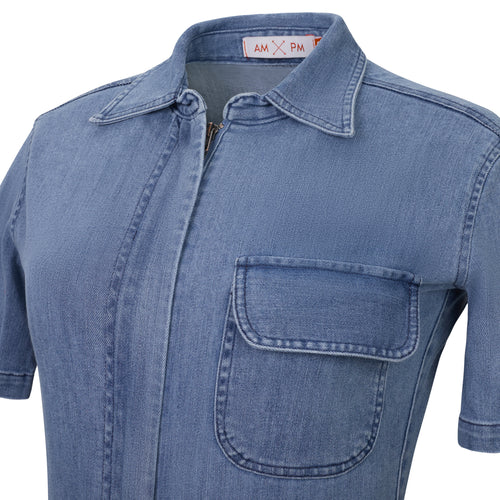 Short Sleeve Wide Leg Denim Jumpsuit
