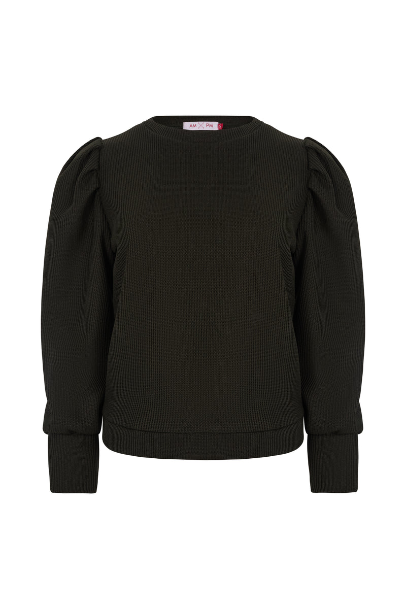 Ribbed Puff Sweater Forest Green