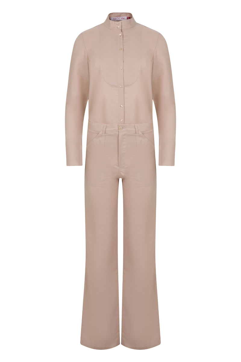 Teresa Linen Matching Shirt & Pant Set | Beige